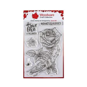 NEW Woodware Clear Singles Bones & Rose 4 in x 6 in Stamp Set