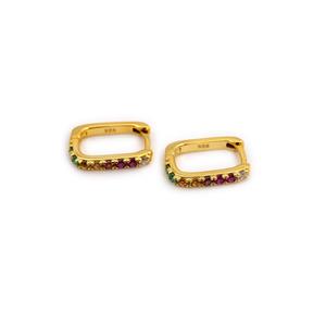 Gold Plated 925 Sterling Silver Square Style Huggie Earrings With Multi Colour Cubic Zirconia Detail - 1 Pair