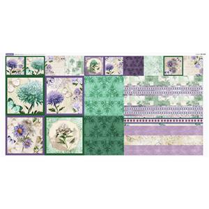 Debbi Moore Designs Variety Squares Vintage Floral Purple & Green Fabric Panel (140 x 71cm)