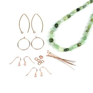 Oxford Street; Rose Gold Sterling Silver Earring Pack 16pc & Jade Small Nuggets