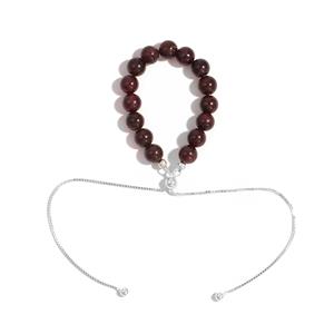 January Birthstone Collection: 925 Sterling Silver Slider Bracelet with Garnet Plain Rounds, Approx 5-6mm