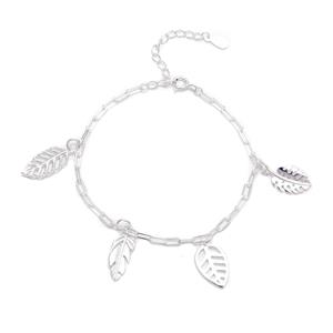 925 Sterling Silver x4 Leaf Charms with Charm Link Bracelet 