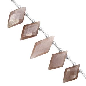 85cts Chocolate Moonstone Graduated Faceted Rhombus Approx 18x11 to 24.5x13.5mm, 17cm Strand with Spacers