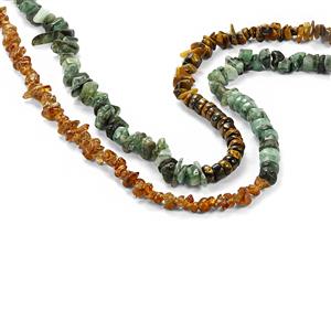 400cts Tigers Eye, Emerald & Hessonite Heishi Beads With Nuggets, Approx 2x1 - 13x6mm, 85cm Set of 2 Strands