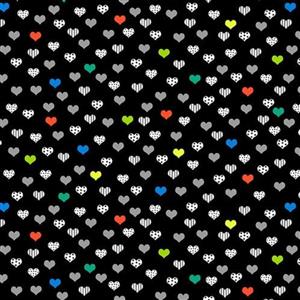 Black & White With A Touch Of Bright Hearts Black Fabric 0.5m