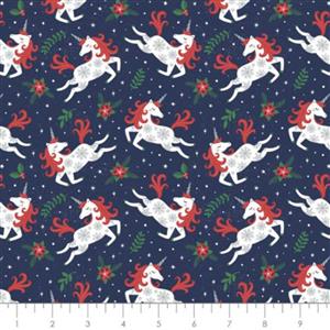 It's Always Unicorn Season Holiday on Navy Fabric 0.5m
