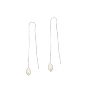 925 Sterling Silver Threader Earrings with Freshwater Cultured Pearl Approx 6x8mm (1 Pair)