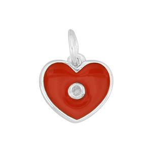 Sterling Silver Red Heart Shape Pendant With (0.02cts Diamond Approx 1.5mm) and Chain!
