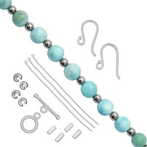 925 Sterling Silver, Smooth Round Larimar Project With Instructions By Debbie Kershaw