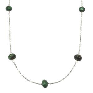 925 Sterling Silver Station Necklace With Malachite, Approx 18inch