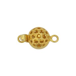 Gold 925 Sterling Silver Hollow Checkerboard Ball Clasp Approx 15x8mm 