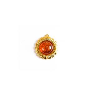 Baltic Cognac Amber Gold Plated Sterling Silver Sunflower Pendant, Approx. 22mm