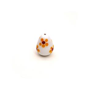 Preciosa Yellow/White Floral Egg Lampwork Beads, 24x18mm (1pc)