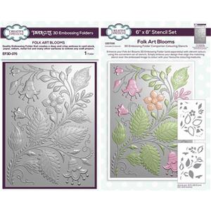 NEW Creative Expressions 3D Embossing Folder and companion Stencil set - Folk Art Blooms