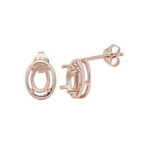 Rose Gold Plated 925 Sterling Silver Oval Earrings Mount (To fit 7x5mm gemstones) - 1 Pair