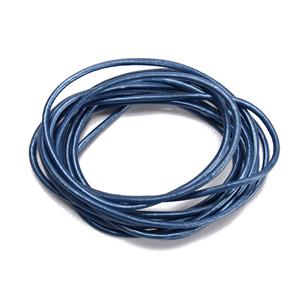 Metallic Blue Leather Round Cord, approx. 1,8mm; 2m long