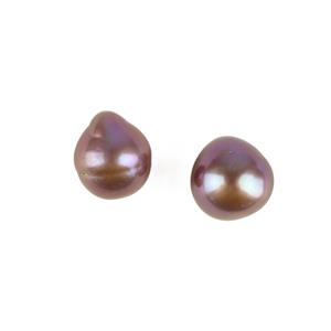 2x Natural Royal Purple Freshwater Nucleated Pearl Drop, Approx 10mm