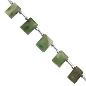 55cts Nephrite Smooth Rectangles Approx 10x7 to 12x9mm, 14cm Strand With Spacers