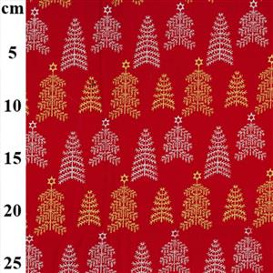 Christmas Trees Metallic Red Fabric 0.5m
