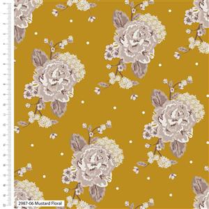 Stuart Hillard Blue Skies And Nutmeg Collection Mustard Floral Fabric 0.5m