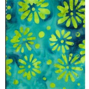 Bali Batik Flowers Lime on Aqua Fabric 0.5m