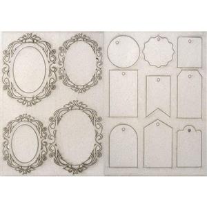 Creative Expressions Grey Board Pop-Ems - Set of 2 - Ornate Frames & Assorted Tags