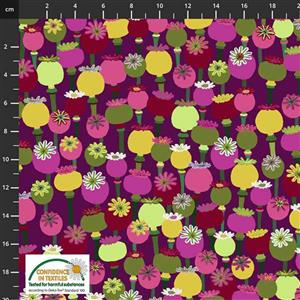 Garden Passion Multi Flower on Purple Fabric 0.5m