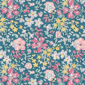 Liberty Collector's Home Natures Jewel Botanist's Bloom Teal Fabric 0.5m