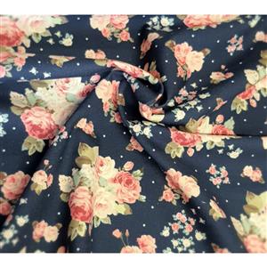 Sewing Sanctuary Navy Blue Classic English Rose Fabric 0.5m (60