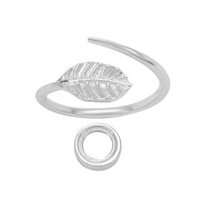 925 Sterling Silver Feather Adjustable Ring With Bezel Cup To Fit 8mm Cabochon
