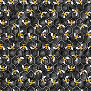 Show Me the Honey in Black Honeycomb Bees Fabric 0.5m
