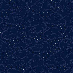 Lewis & Irene Celestial Collection Celestial Clouds Navy With Gold Metallic Fabric 0.5m