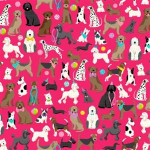 Furry Friends Dogs Pink Fabric 0.5m