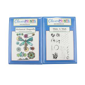 Clever Prints - 2 x A6 stamp sets Mechanical Dragonfly & Make A Mark