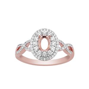 Rose Gold Plated 925 Sterling Silver Oval Ring Mount (To fit 6x4mm gemstones) Inc. 0.55cts White Zircon Brilliant Cut Round 0.90 to 1.5mm - 1Pcs