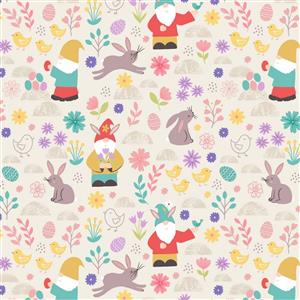 Lewis & Irene Spring Treats Gnomes Grey Fabric 0.5m