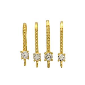 Gold Plated 925 Sterling Silver Earrings with Open Jump Ring and 3mm Round White Topaz, (Pair of 2)