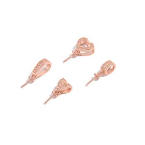 Rose Gold 925 Sterling Silver Bails with Peg and White Topaz, 4pcs