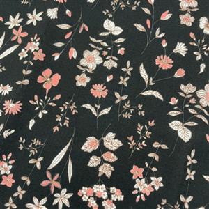 Hand Drawn Floral Pink On Black Fabric 0.5m exclusive
