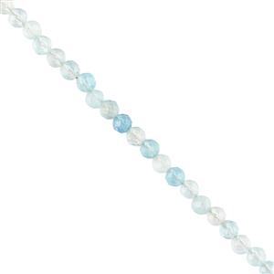 25cts Natural Aquamarine Faceted Rounds Approx 4mm, 28cm Strand.