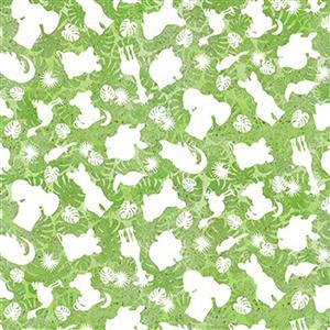In The Beginning Jungle Friends Animal Tonal Green Fabric 0.5m