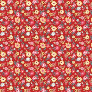 Poppie Cotton Hopscotch & Freckles Flowers Red Fabric 0.5m