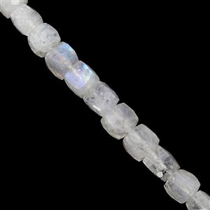 52cts Rainbow Moonstone Faceted Cube Approx 4.50 to 6.50mm, 17cm Strand