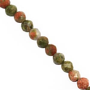 8cts Green Unakite Micro Faceted Round Approx 2mm, 31cm Strand
