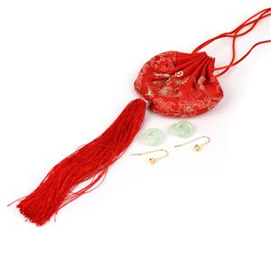Wandering Dragon; Gold Plated 925 Sterling Silver Earrings with Double Jadeite Hoops & Tassel Pouch 