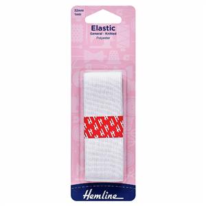 General Purpose Knitted Elastic White 1m x 32mm 