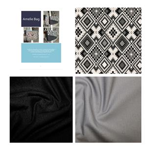 Delphine Brooks' Black & White Aztec Amelie Bag Kit: Instructions, Fabric (2.5m)