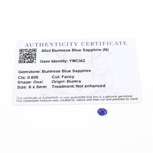 0.6cts Burmese Blue Sapphire 6x5mm Oval  (N)