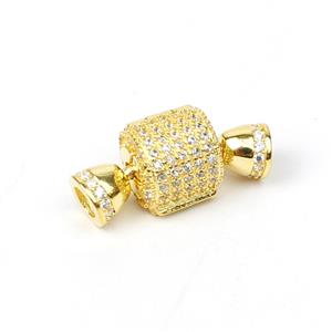 Gold Plated 925 Sterling Silver Barrel Clasp With Cubic Zirconia Detail Approx 20X10mm