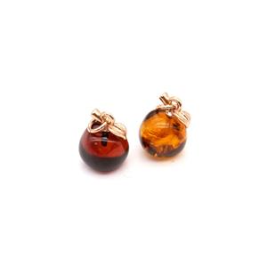 Baltic Cherry, Cognac Amber Apples (2pk) with 925 Sterling Silver, Rose Gold Plated Apple Bails